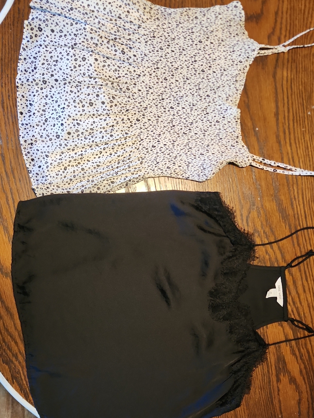 Woman M Lush Print Cream Tank & M Nine West Black Satin Lace-Trim Cami